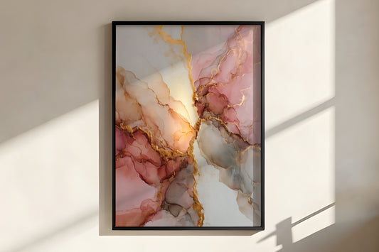 Close-up of Pearl Gold showing delicate gold fault line and warm rose gold luminosity at convergence point