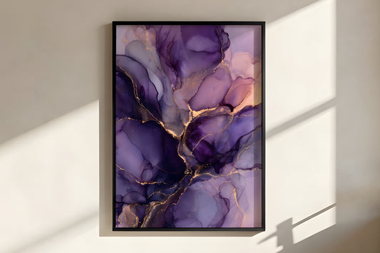 Close-up of Amethyst Gold showing translucent violet ink layers with fine antique gold veining
