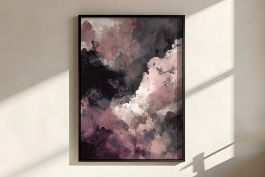 Close-up of Dusty Rose Mist showing rich layered painterly texture with dusty rose passages and luminous white mist