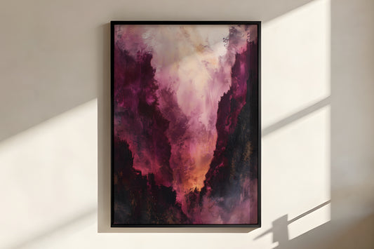 Close-up of Mauve Ember Haze showing rich layered gestural brushwork in deep plum and magenta tones