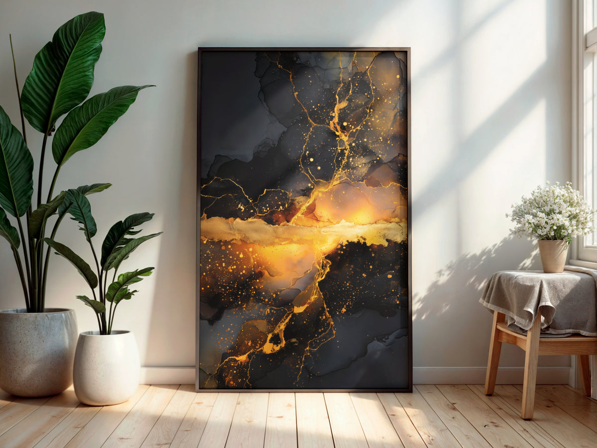 Obsidian Gold printable wall art displayed in a secondary lifestyle interior setting