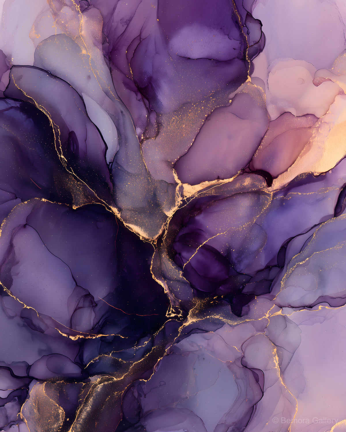 Amethyst Gold wall art — final artwork — deep amethyst, smoky violet, and antique gold veining