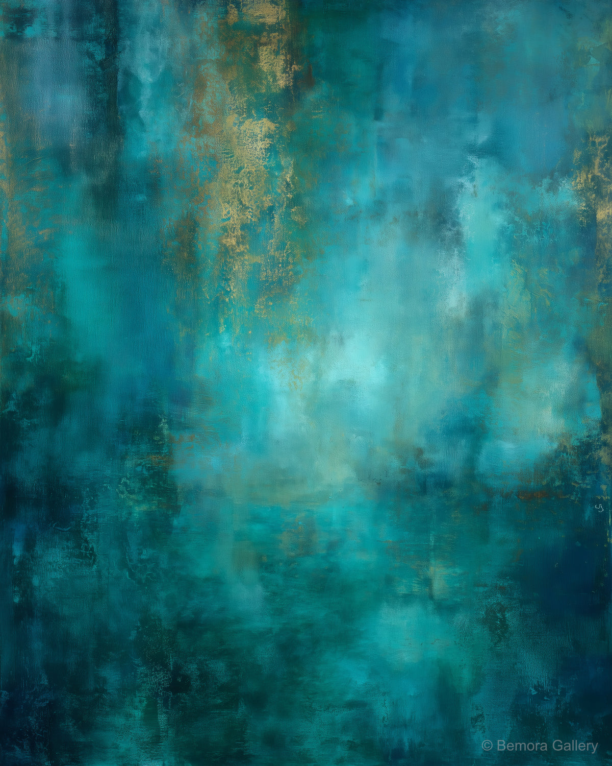 Teal Gold Horizon wall art — final artwork — deep teal, luminous aqua, warm gold