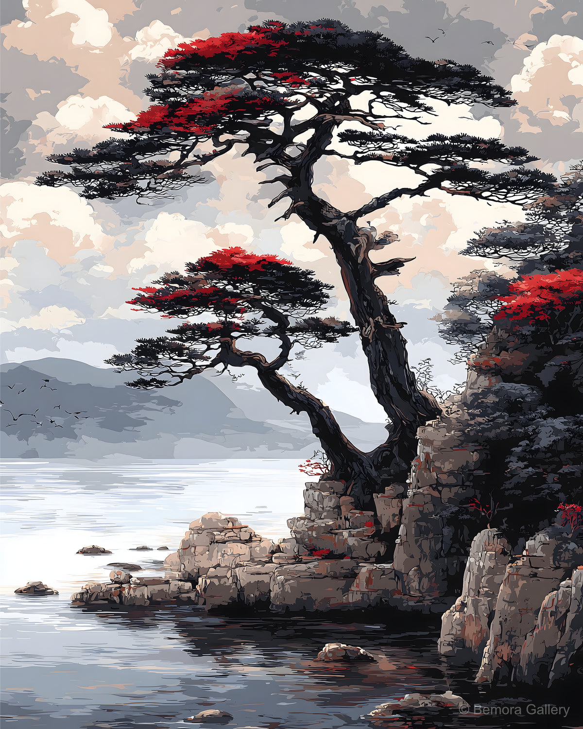 Quiet Pine Shore displayed in a styled interior — above console or sofa