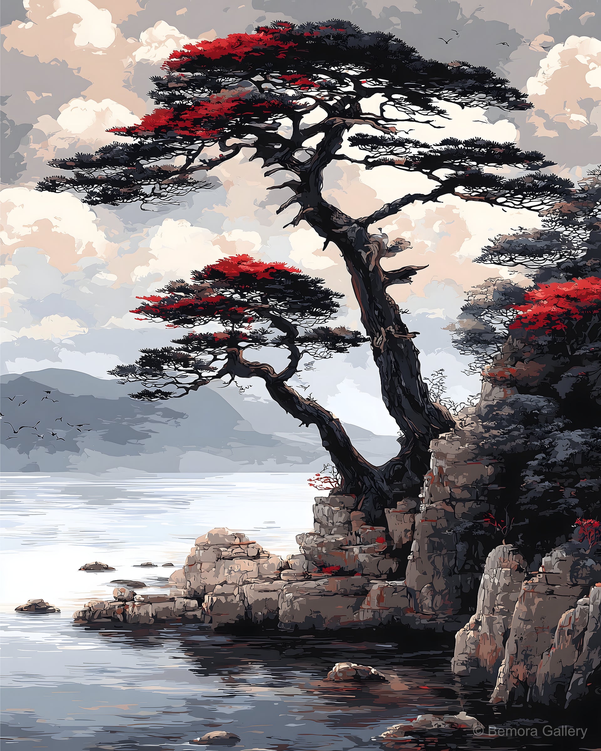 Quiet Pine Shore displayed in a styled interior — above console or sofa