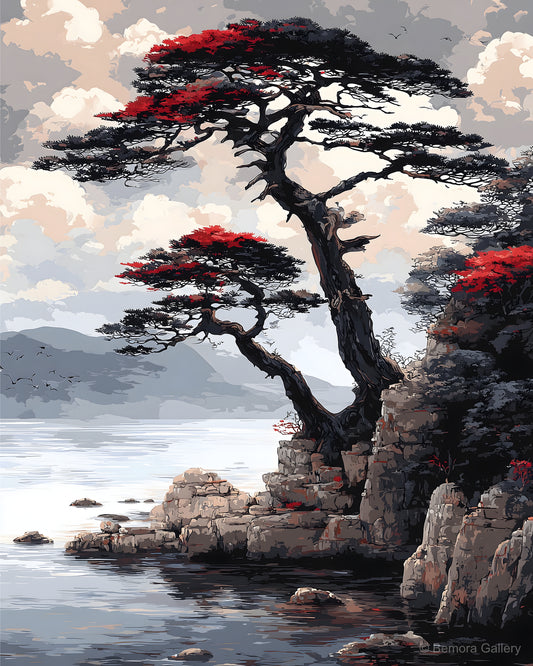 Quiet Pine Shore displayed in a styled interior — above console or sofa