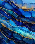 Cobalt Gold abstract wall art — deep cobalt blue and sapphire alcohol ink with gold fault line veining