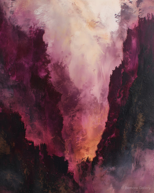 Mauve Ember Haze wall art — final artwork — deep plum, magenta, and rising amber ember glow
