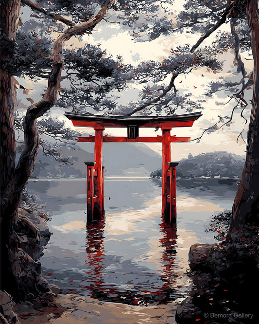 Silent Torii Lake displayed in a styled interior — above console or sofa