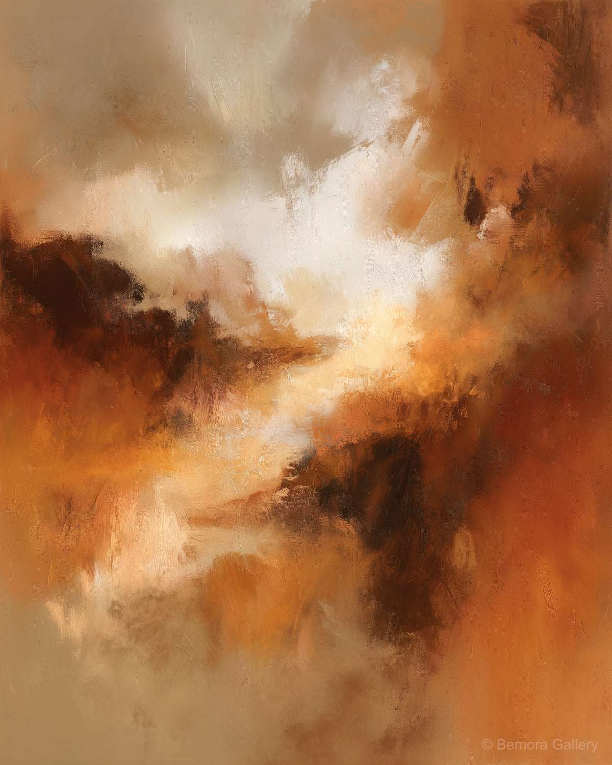 Umber Cloud Passage wall art — final artwork — warm umber, burnt sienna, cream, and ivory