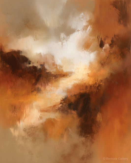 Umber Cloud Passage wall art — final artwork — warm umber, burnt sienna, cream, and ivory