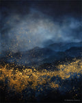 Navy Gold Drift wall art — final artwork — deep midnight navy, prussian blue, and warm 24-karat burnished gold