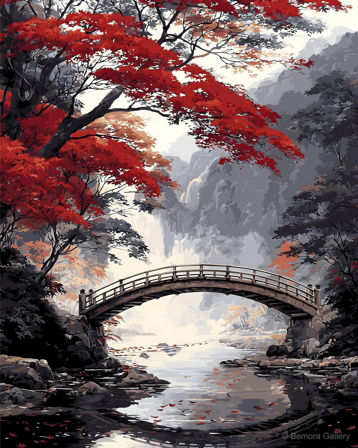 Crimson Bridge Reverie displayed in a styled interior — above console or sofa