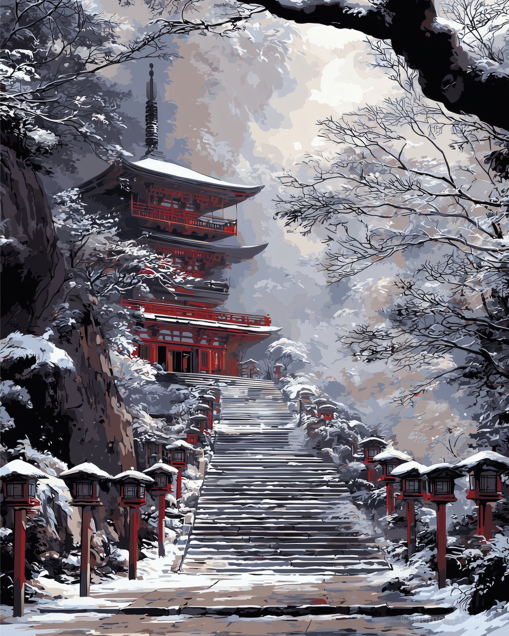 Snow Pagoda Ascent displayed in a styled interior — above console or sofa