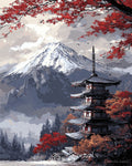 Crimson Fuji Temple displayed in a styled interior — above console or sofa