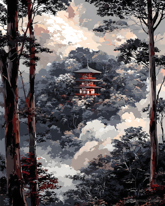 Temple Forest Passage displayed in a styled interior — above console or sofa