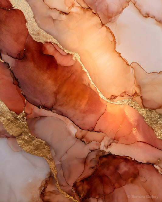 Terracotta Gold wall art — final artwork — burnt sienna, warm clay, and bold antique gold veining