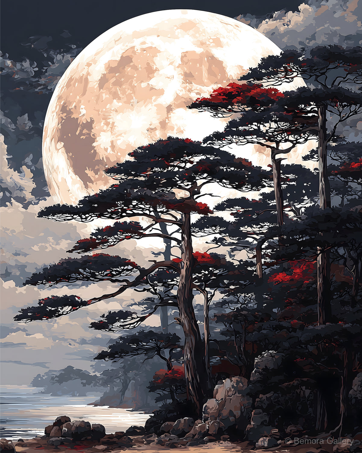 Moon Over Pines displayed in a styled interior — above console or sofa