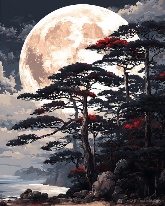 Moon Over Pines displayed in a styled interior — above console or sofa