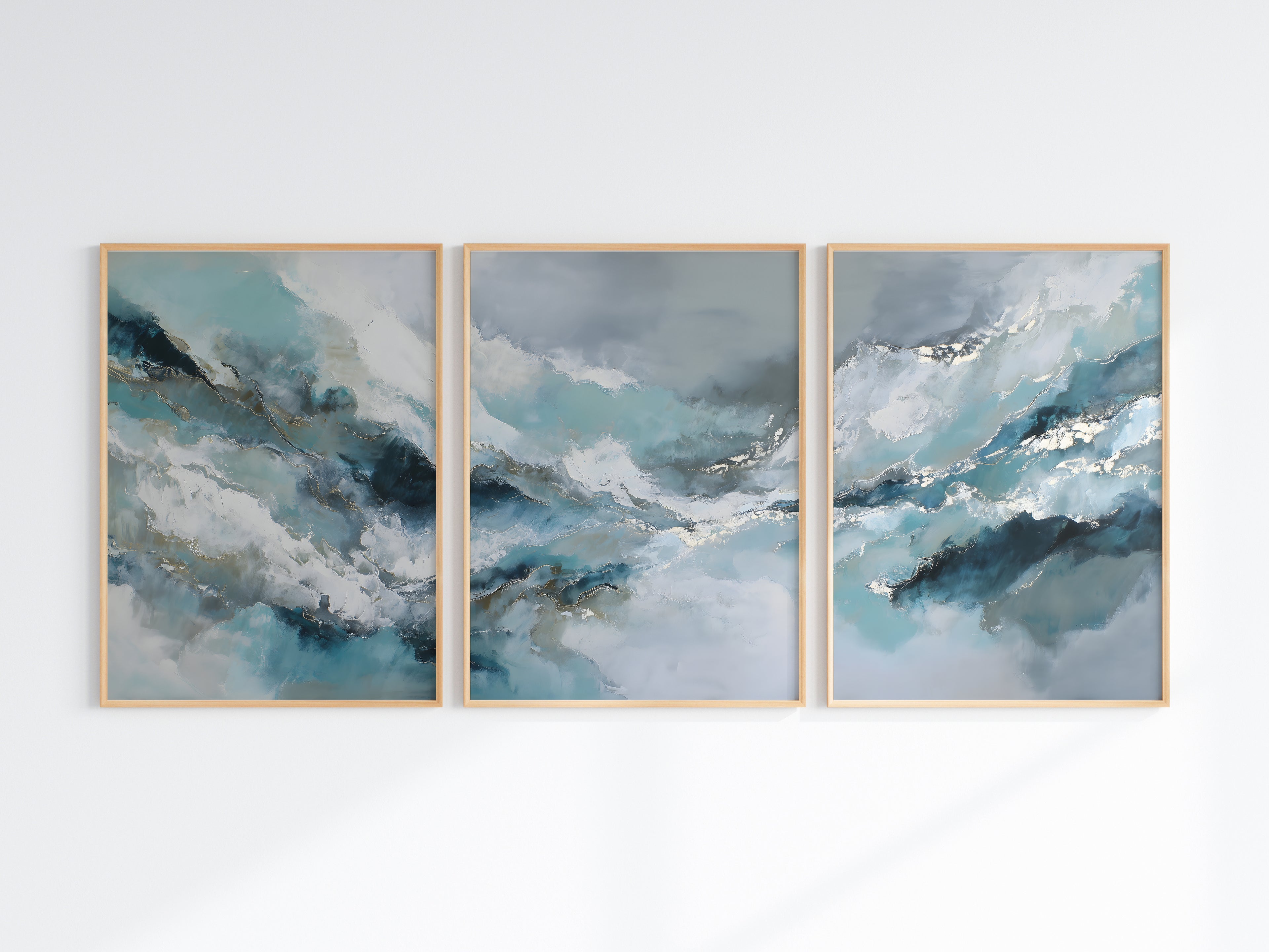 Arctic Light Panorama — close-up detail — crystalline silver edge highlights on teal and ice blue painterly forms