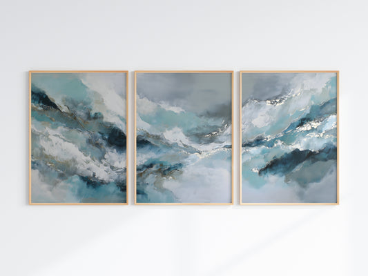 Arctic Light Panorama — close-up detail — crystalline silver edge highlights on teal and ice blue painterly forms