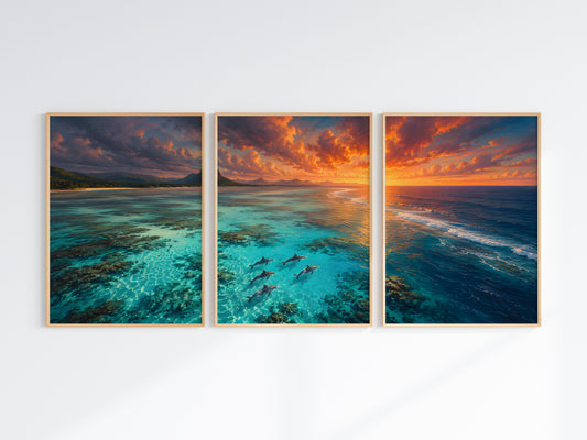 Close-up of Dolphins In The Lagoon panorama — dolphin and teal water detail