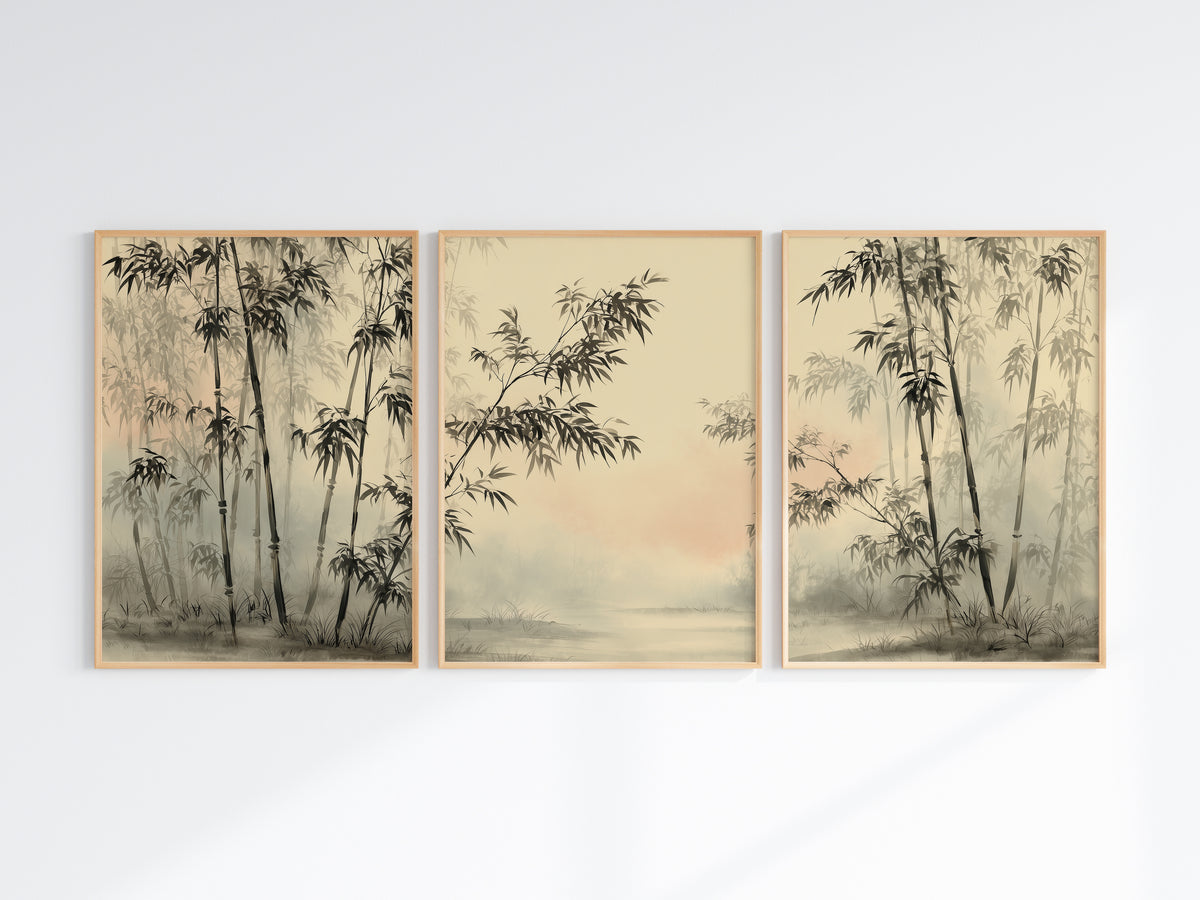 Close-up of Bamboo Mist Forest panorama — bamboo stem and mist texture detail