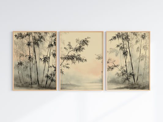 Close-up of Bamboo Mist Forest panorama — bamboo stem and mist texture detail