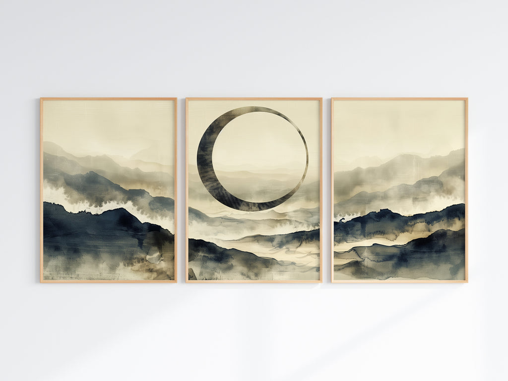 Close-up of Enso Misty Mountain Horizon panorama — enso circle and mountain mist detail