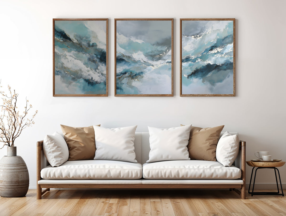 Arctic Light Panorama three-panel triptych styled in a contemporary interior setting