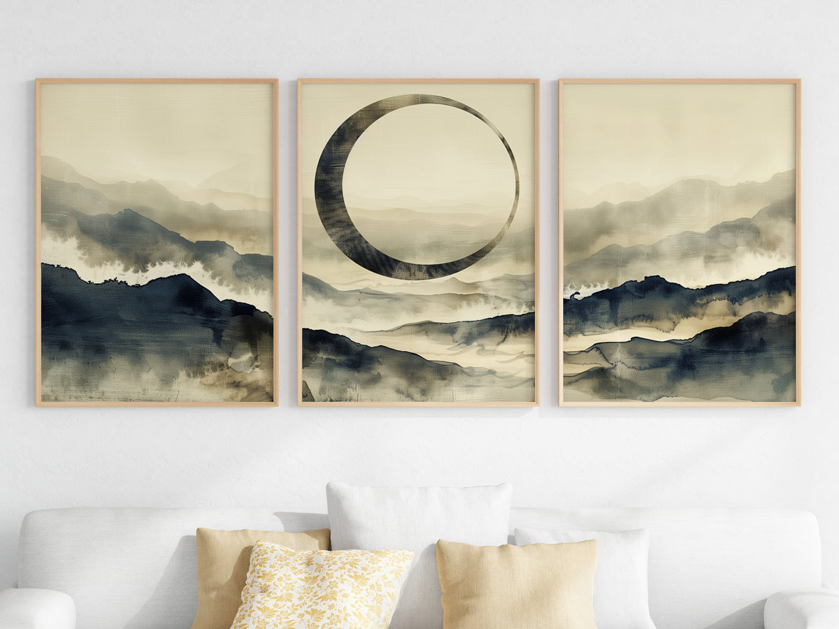 Close-up of Enso Misty Mountain Horizon panorama — indigo and mist palette and ink-wash detail