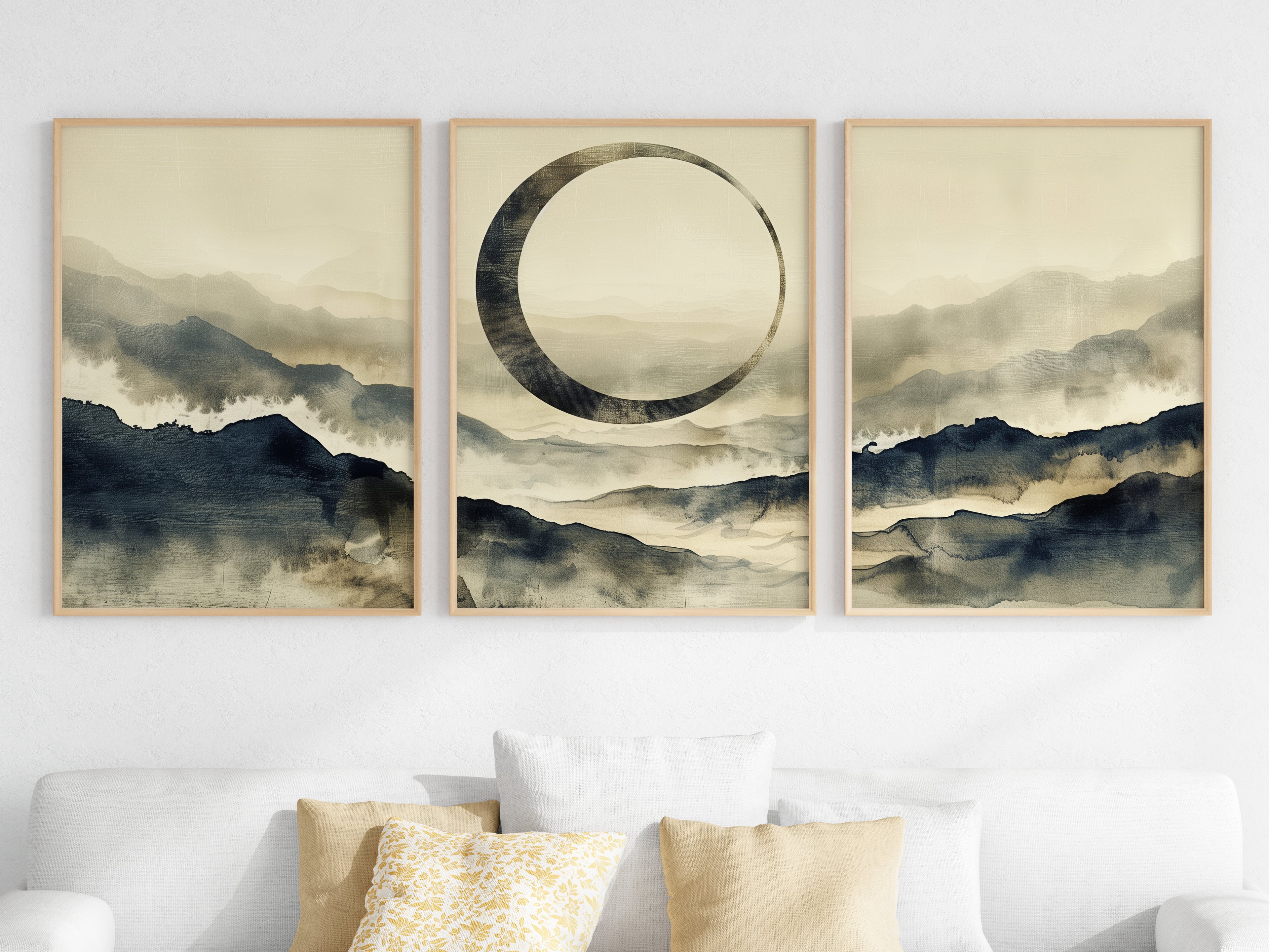 Close-up of Enso Misty Mountain Horizon panorama — indigo and mist palette and ink-wash detail