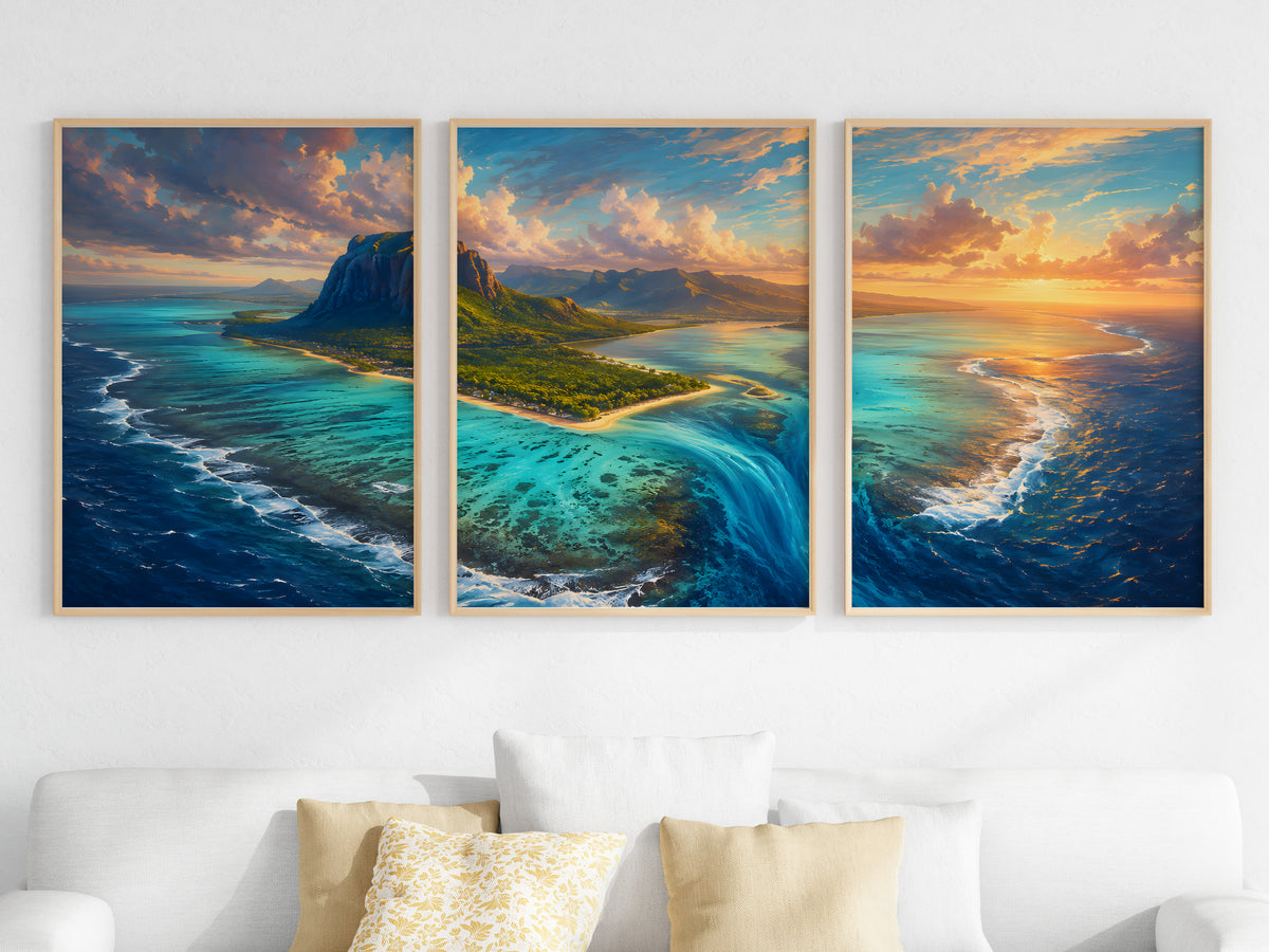 Close-up detail of Le Morne Aerial Reef panorama — turquoise reef and coral lagoon palette