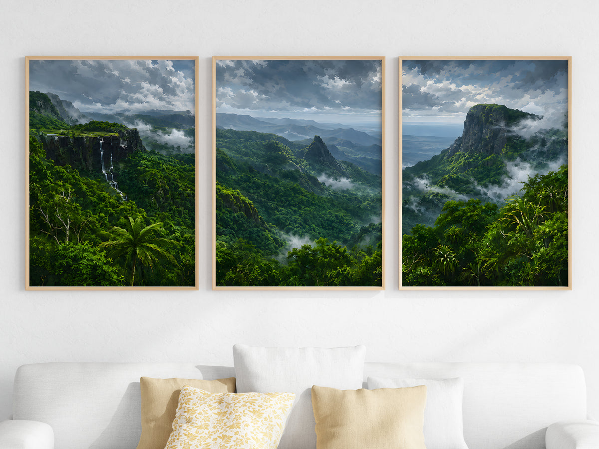 Close-up detail of Black River Gorges Canopy panorama — deep green tropical canopy palette