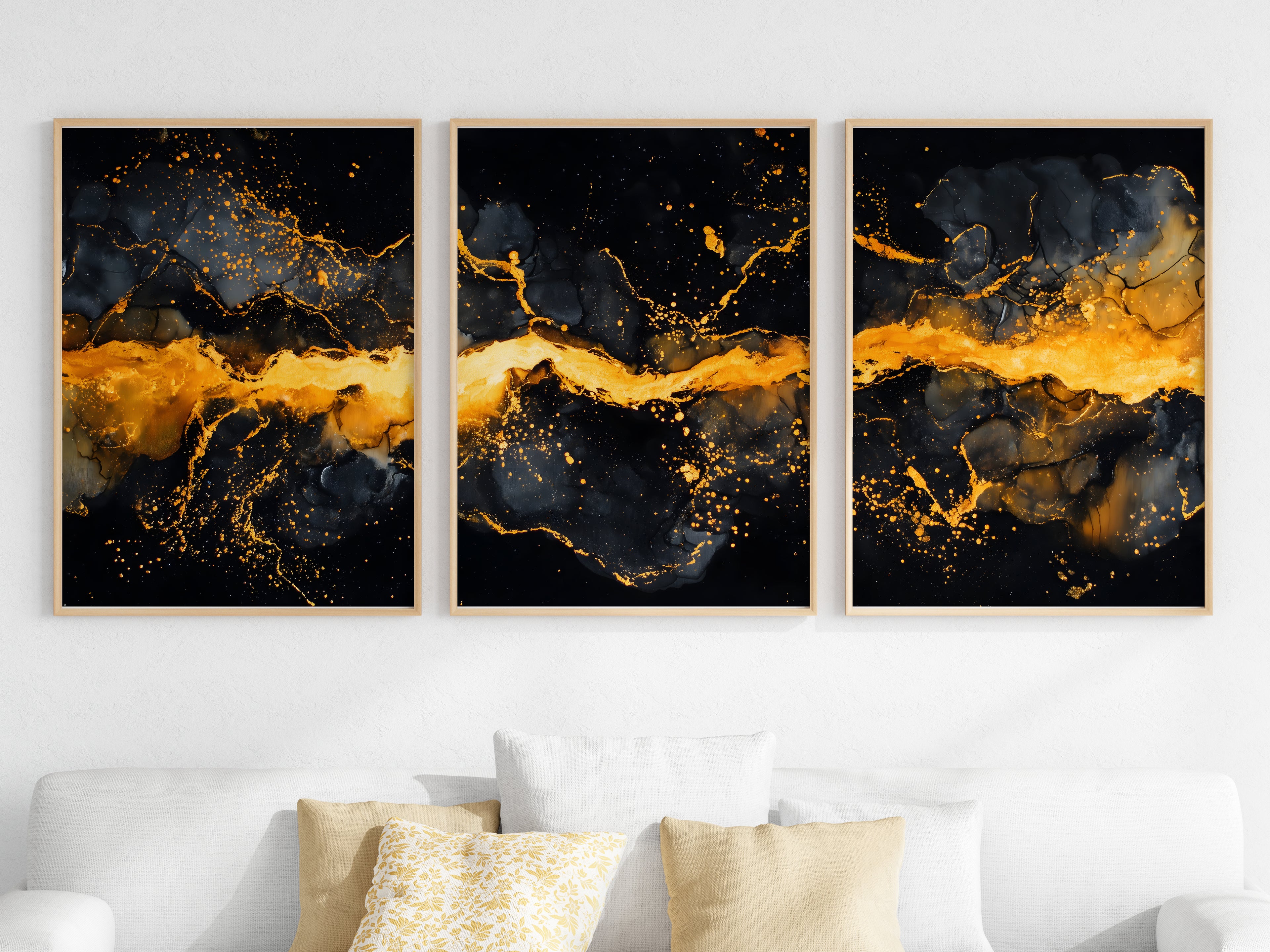 Obsidian Gold Panorama — close-up detail — antique gold spatter and obsidian ink depth