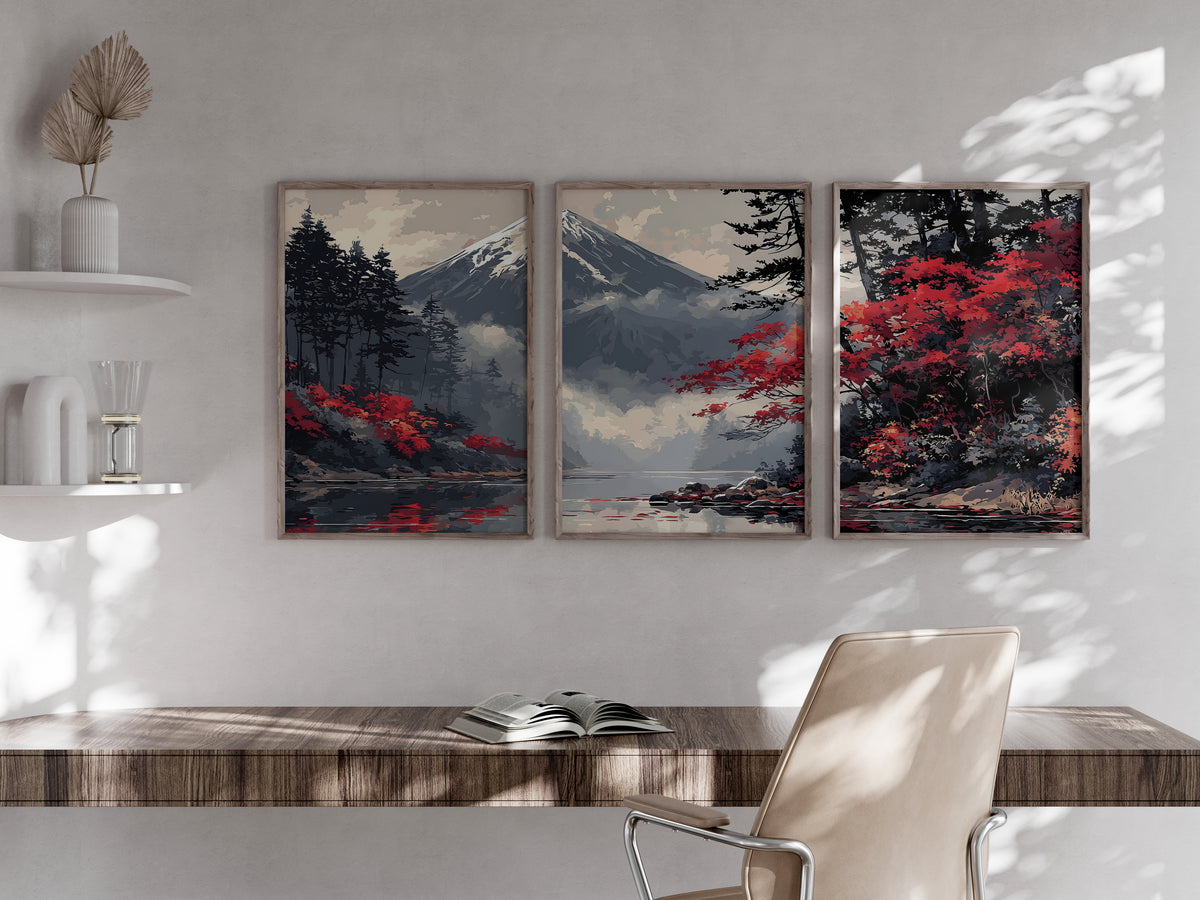Crimson Fuji Lake panorama shown in a secondary premium interior setting