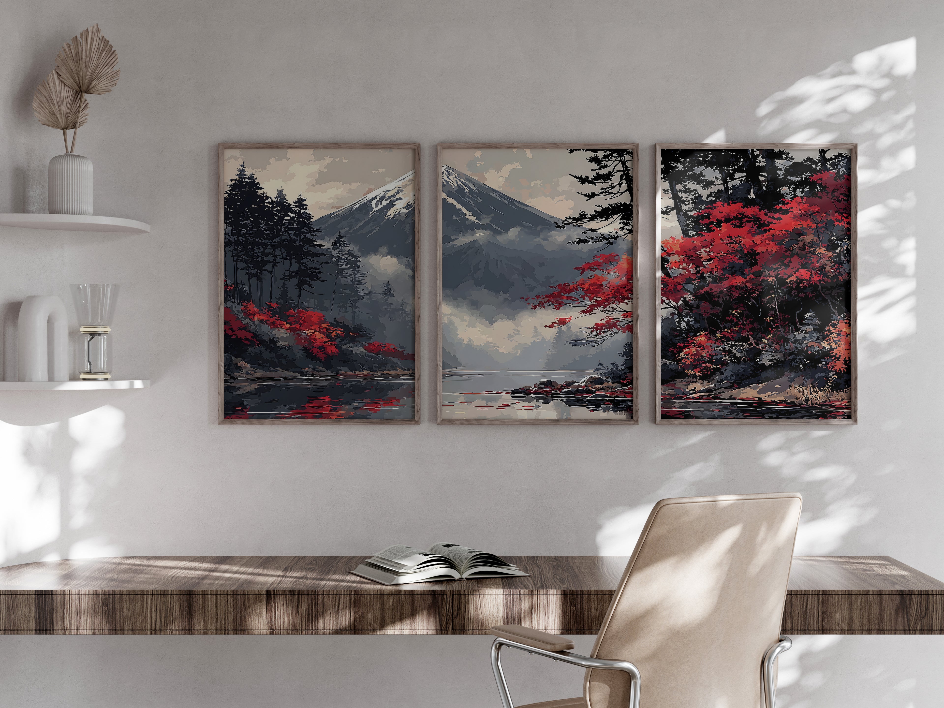 Crimson Fuji Lake panorama shown in a secondary premium interior setting