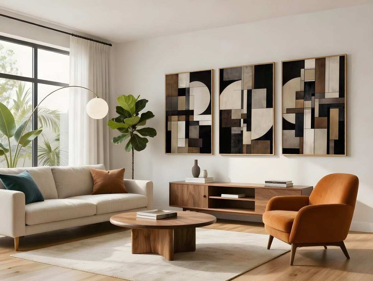 Midnight Form abstract geometric set of 3 shown together on a neutral background displaying full palette and composition