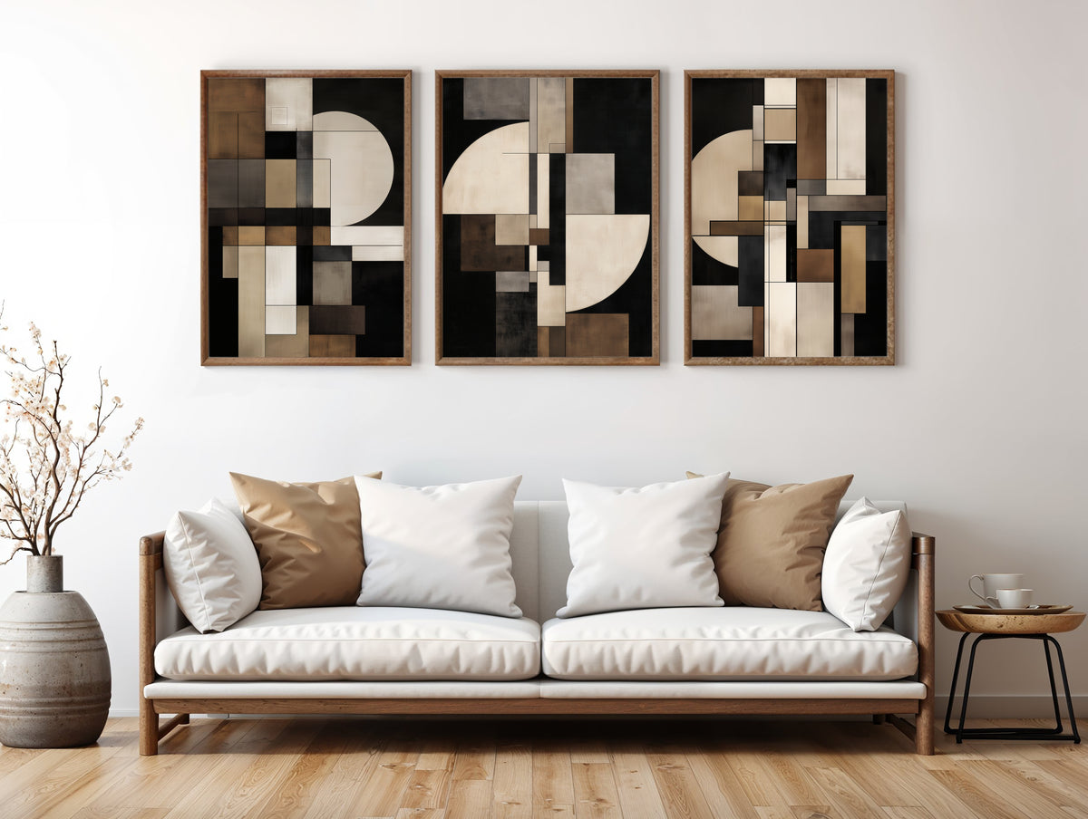 Midnight Form set of 3 printable wall art styled in a secondary interior mockup