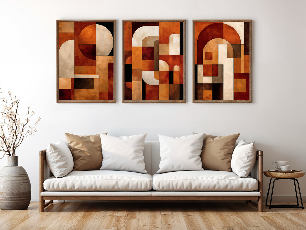 Terracotta Construct set of 3 printable wall art styled in a secondary interior mockup