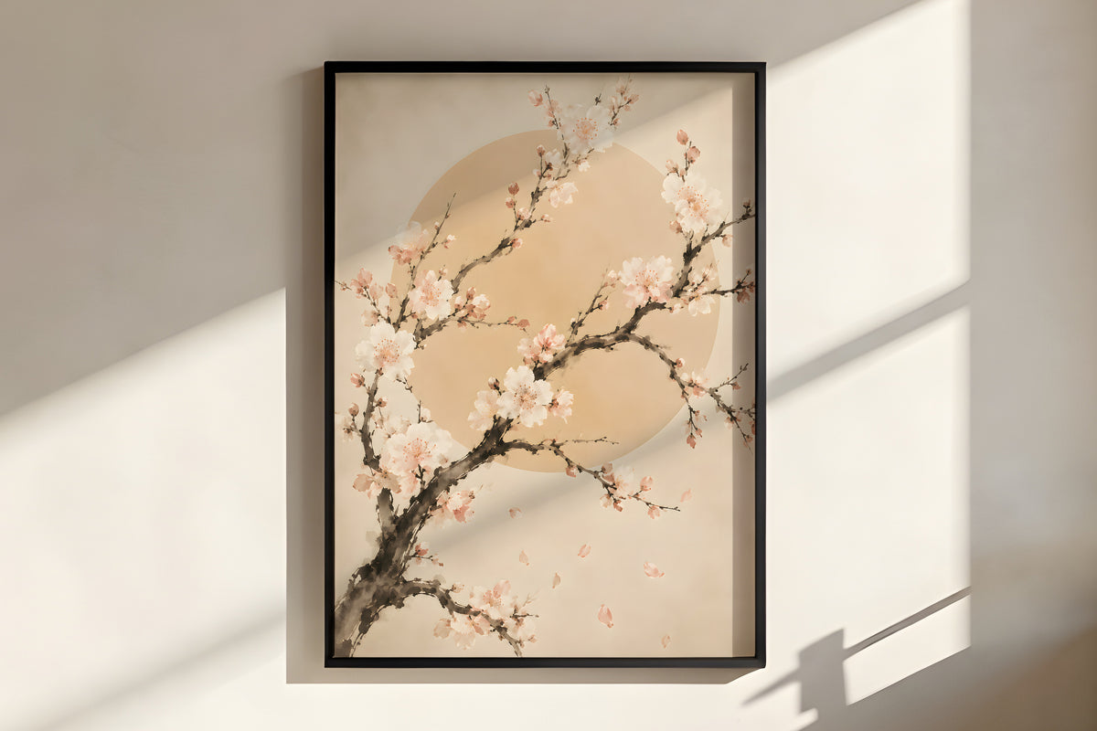 Close-up of Ivory Plum Blossom showing plum petal and branch ink-wash detail