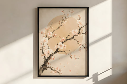 Close-up of Ivory Plum Blossom showing plum petal and branch ink-wash detail