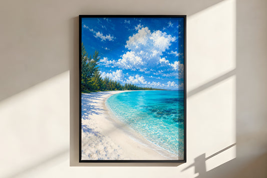 Close-up of Belle Mare Lagoon Light showing painterly water shimmer and white sand texture detail