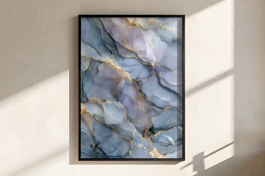 Close-up of Moonstone Gold showing translucent cool grey ink layers with fine champagne gold veining