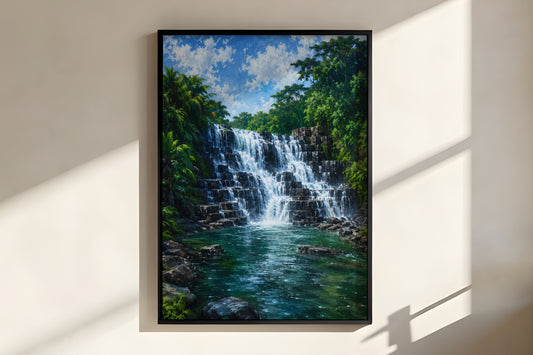 Close-up of Rochester Falls showing painterly basalt rock geometry and cascading white water detail
