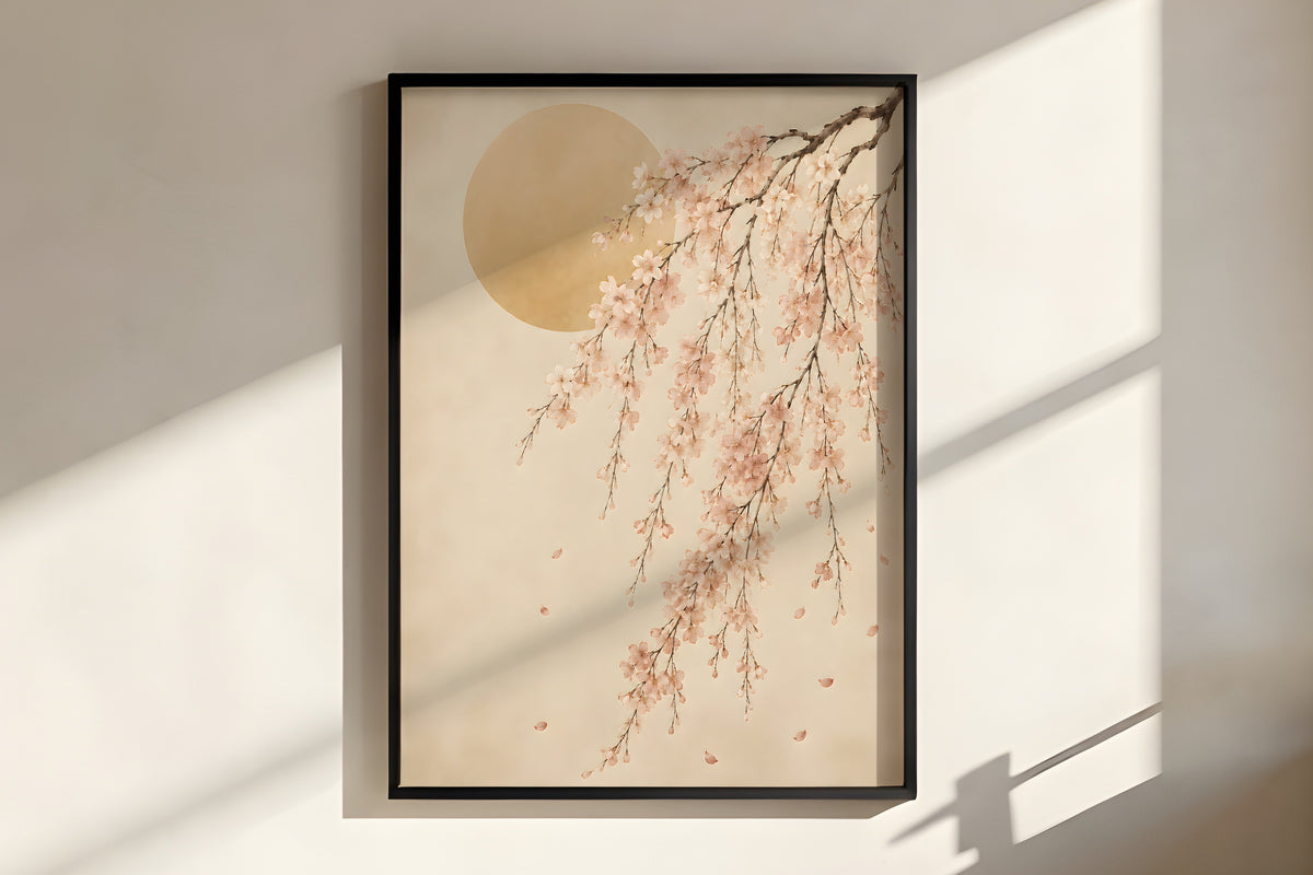 Close-up of Ivory Blossom Arc showing cherry blossom petal and ink-wash branch detail