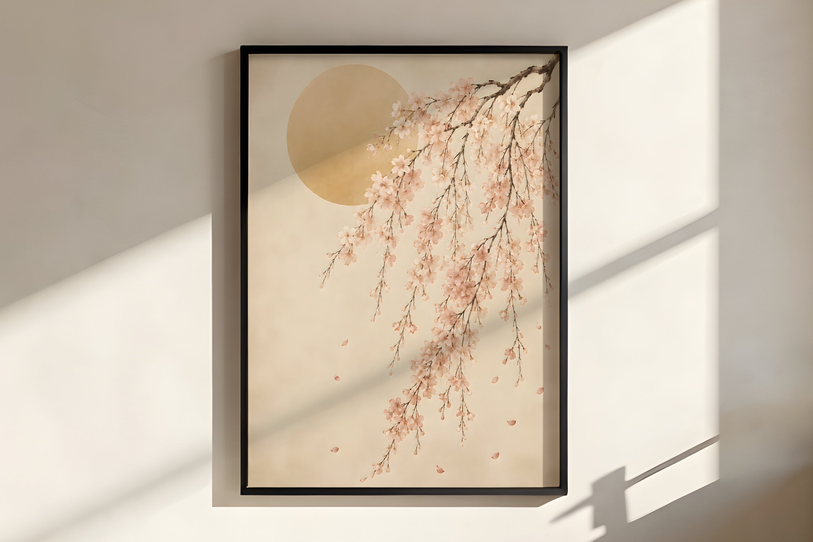 Close-up of Ivory Blossom Arc showing cherry blossom petal and ink-wash branch detail