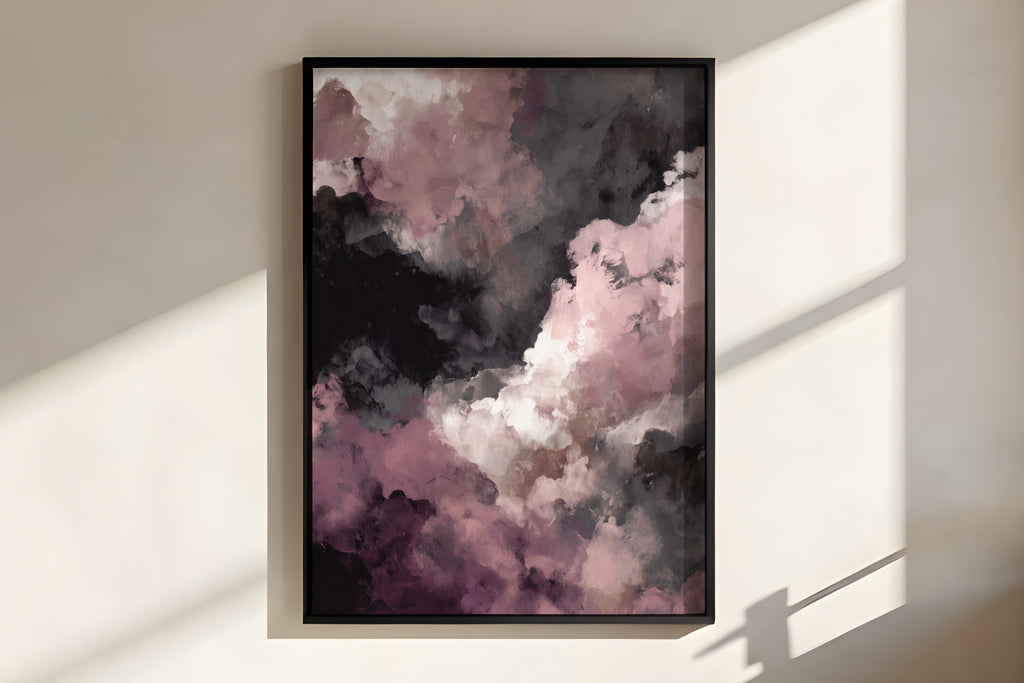 Close-up of Dusty Rose Mist showing rich layered painterly texture with dusty rose passages and luminous white mist