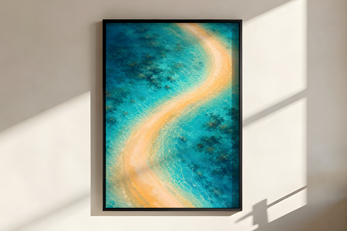 Close-up of Pearl Lagoon Curve showing sandbar curve and turquoise water detail