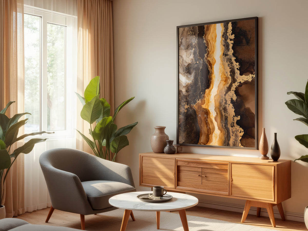 Mocha Gold displayed in a styled interior — warm modern living room